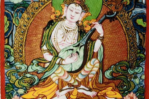 编号118-3324690：彩绘小唐卡-妙音天女（长方形·5*4CM左右）