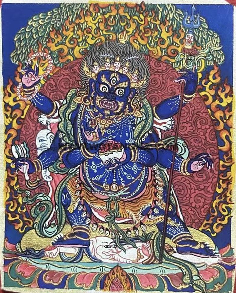 编号118-3356142：彩绘小唐卡-六臂玛哈嘎拉（长方形·5*4CM左右）