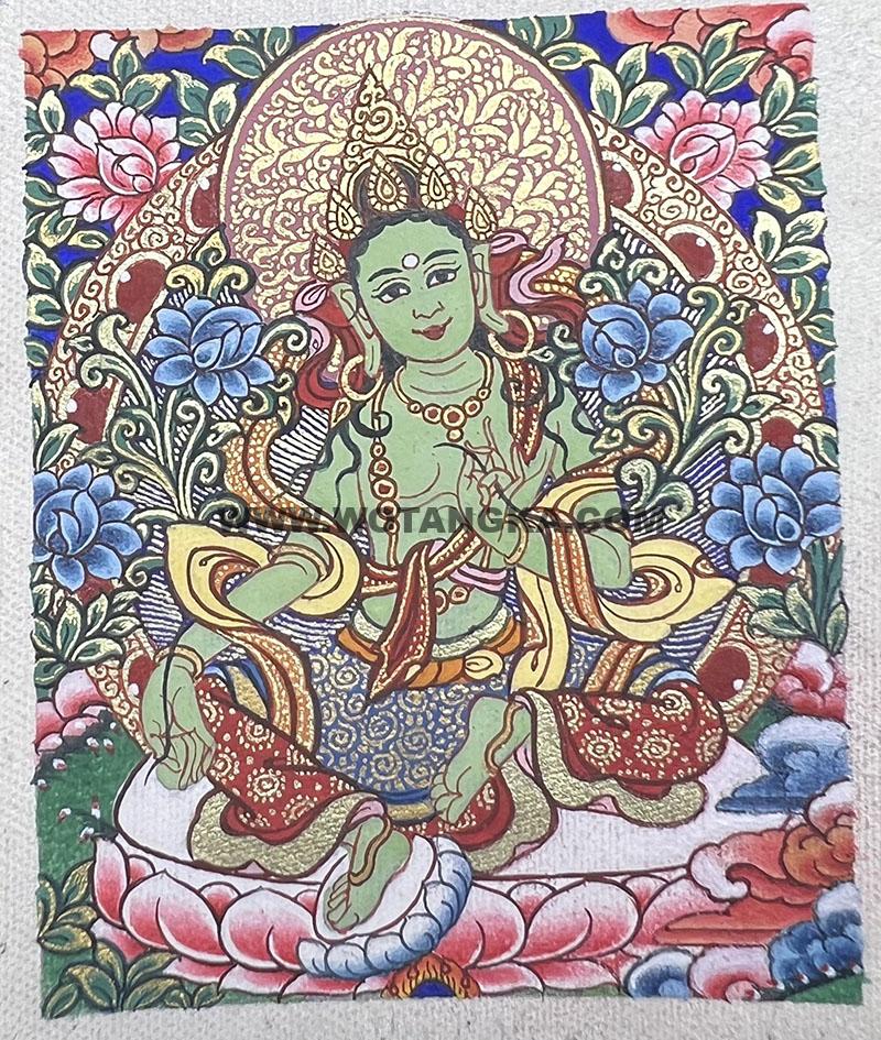 编号118-3512488：彩绘小唐卡-绿度母（长方形·5*4CM左右）