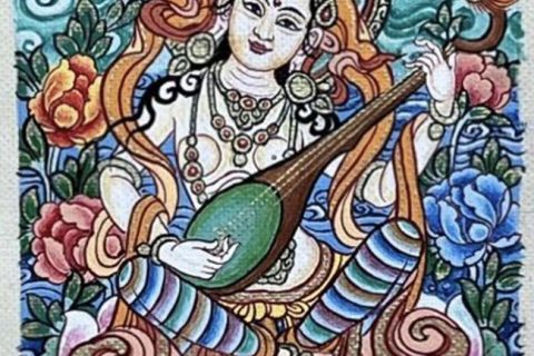 编号118-3649374：彩绘小唐卡-妙音天女（长方形·5*4CM左右）