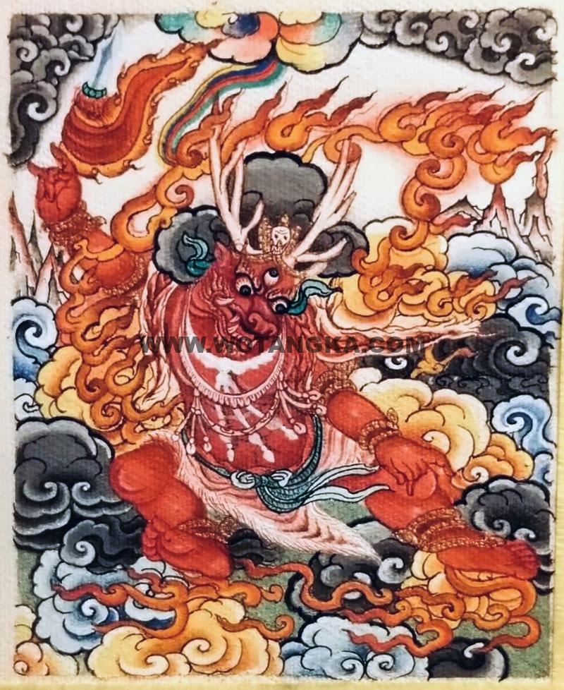 编号118-3953409：彩绘小唐卡-鹿头智赞护法（长方形·5*4CM左右）