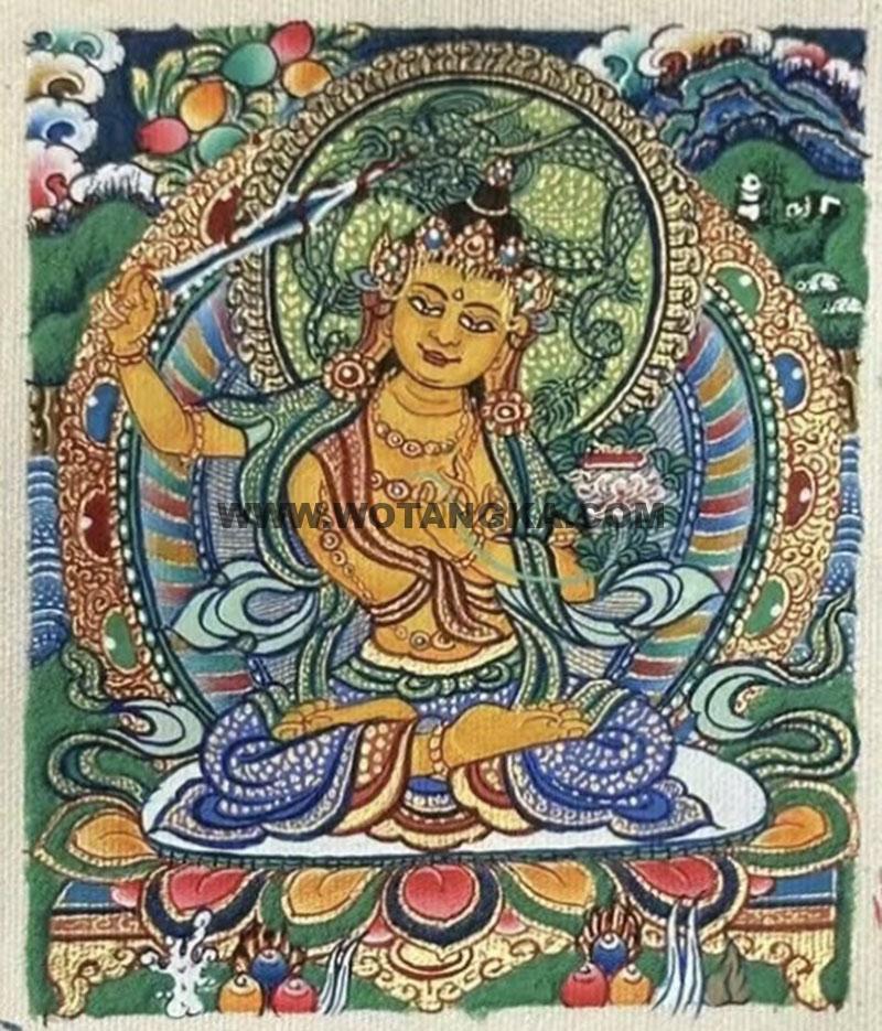 编号118-4013792：彩绘小唐卡-文殊菩萨（长方形·5*4CM左右）