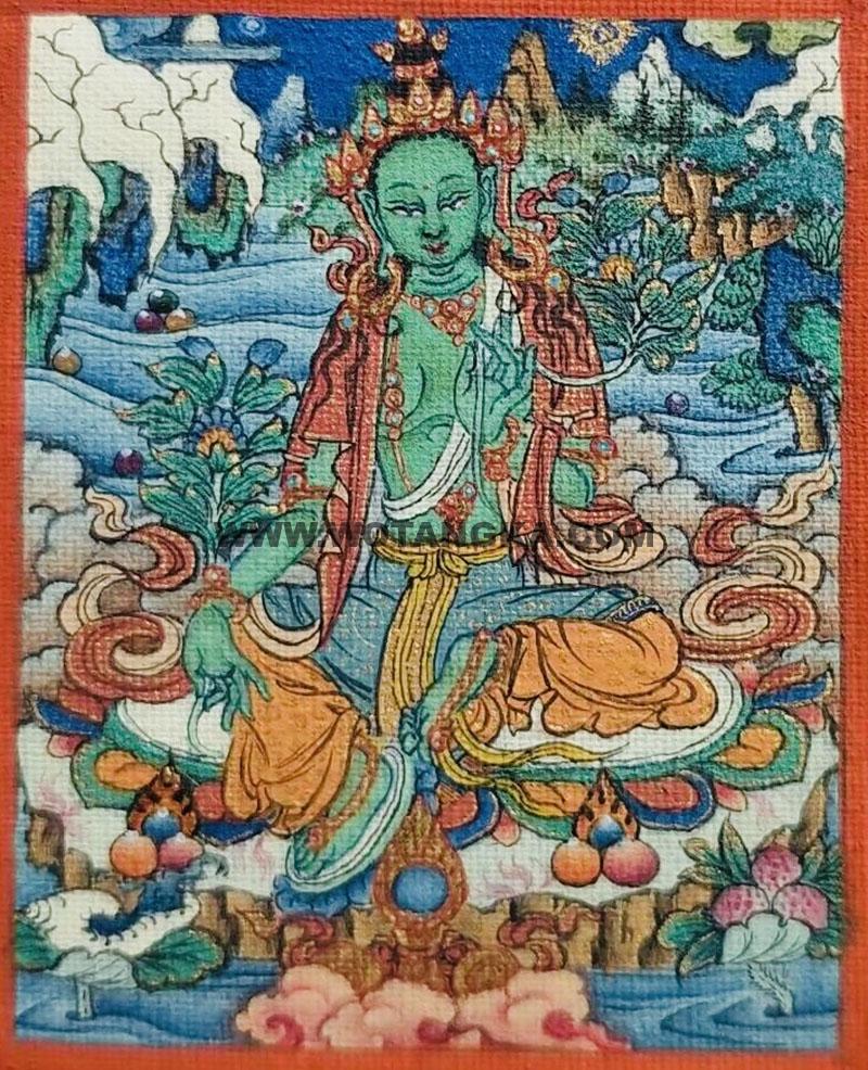 编号118-4265416：彩绘小唐卡-绿度母（长方形·5*4CM左右）