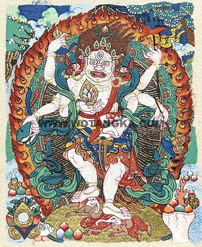 编号118-4377910：彩绘小唐卡-白六臂玛哈嘎拉（长方形·5*4CM左右）