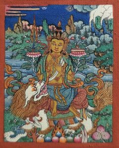 编号118-4485845：彩绘小唐卡-骑狮文殊菩萨（长方形·5*4CM左右）