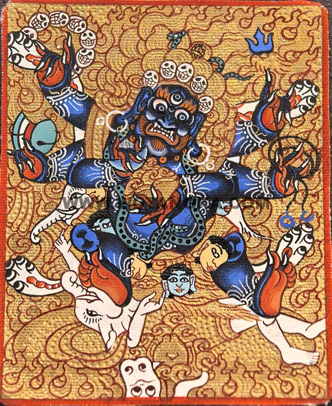 编号118-4522056：黄金小唐卡-六臂玛哈嘎拉（长方形·5*4CM左右）