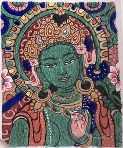 编号118-4553361：彩绘小唐卡-绿度母（长方形·5*4CM左右）
