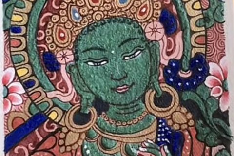 编号118-4553361：彩绘小唐卡-绿度母（长方形·5*4CM左右）