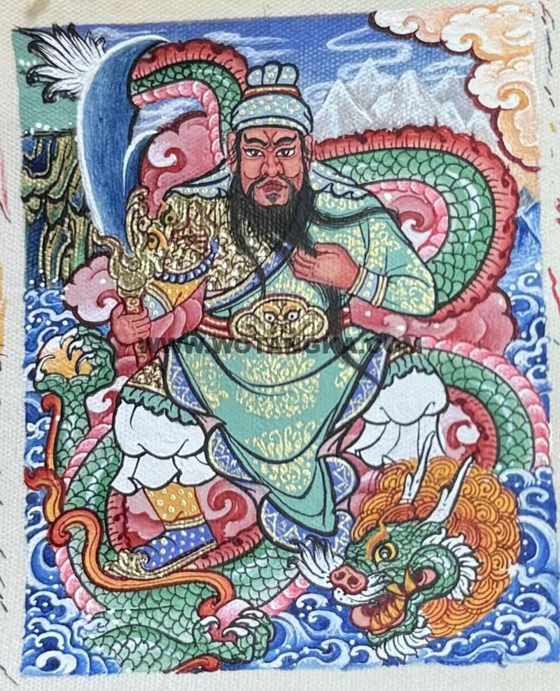 编号118-4636345：彩绘小唐卡-关公·伽蓝菩萨（长方形·5*4CM左右）