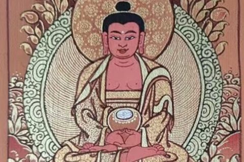 编号118-4669671：红金小唐卡-阿弥陀佛（长方形·5*4CM左右）