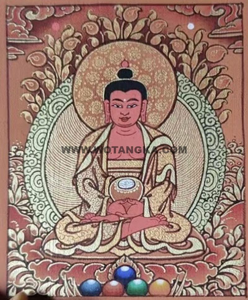 编号118-4669671：红金小唐卡-阿弥陀佛（长方形·5*4CM左右）