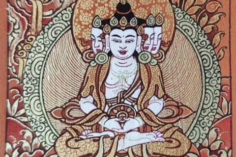 编号118-4690169：红金小唐卡-四面大日如来（长方形·5*4CM左右）