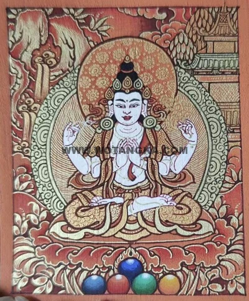 编号118-4694227：红金小唐卡-四臂观音（长方形·5*4CM左右）