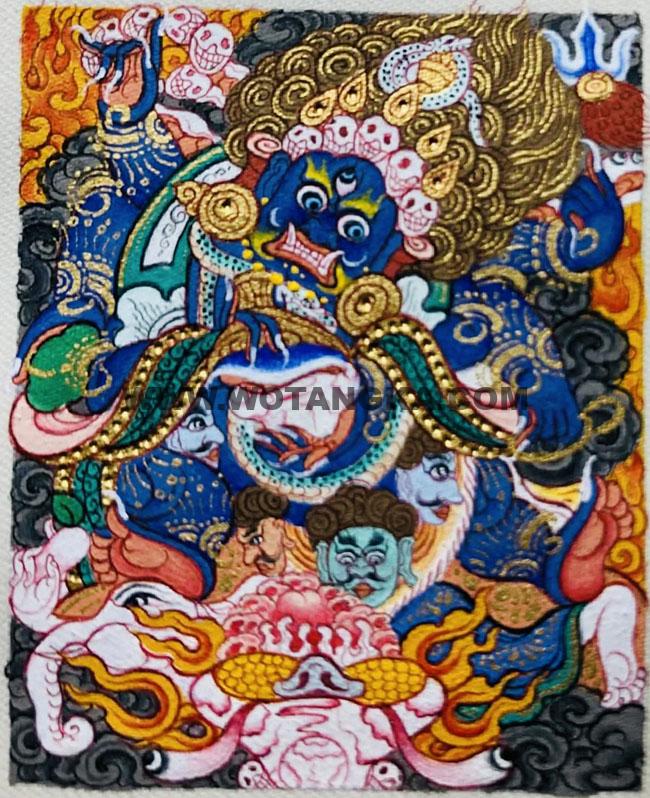 编号118-4742264：彩绘小唐卡-六臂玛哈嘎拉（长方形·5*4CM左右）