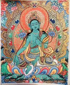 编号118-4767919：彩绘小唐卡-绿度母（长方形·5*4CM左右）