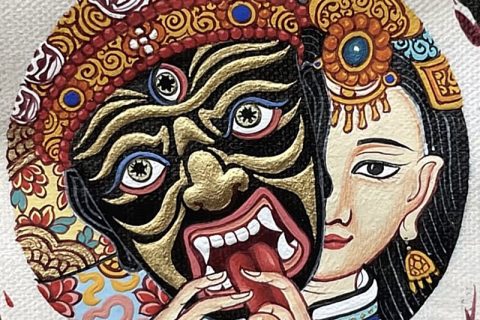 编号118-4969353：彩绘小唐卡-扎基拉姆（圆形·直径3.5CM左右）