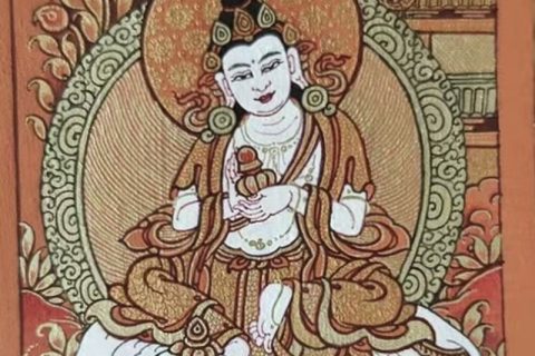 编号118-5263774：红金小唐卡-骑象普贤菩萨（长方形·5*4CM左右）