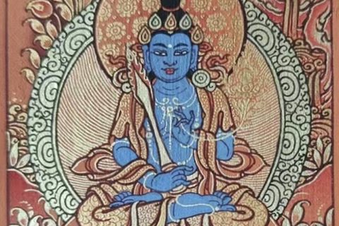 编号118-5801201：红金小唐卡-虚空藏菩萨（长方形·5*4CM左右）