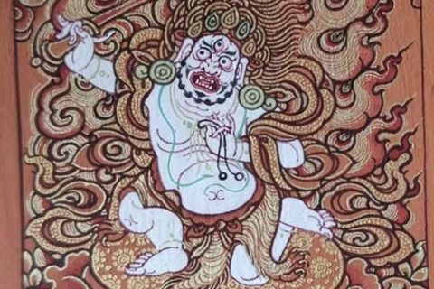 编号118-5934176：红金小唐卡-不动明王（长方形·5*4CM左右）