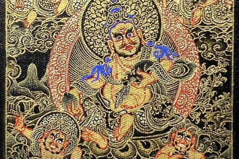 编号118-5943727：黑金小唐卡-五方财神（长方形·5*4CM左右）