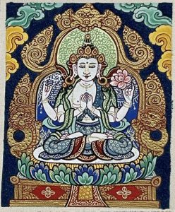 编号118-6006737：彩绘小唐卡-四臂观音（长方形·5*4CM左右）