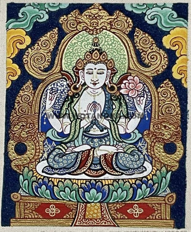 编号118-6006737：彩绘小唐卡-四臂观音（长方形·5*4CM左右）