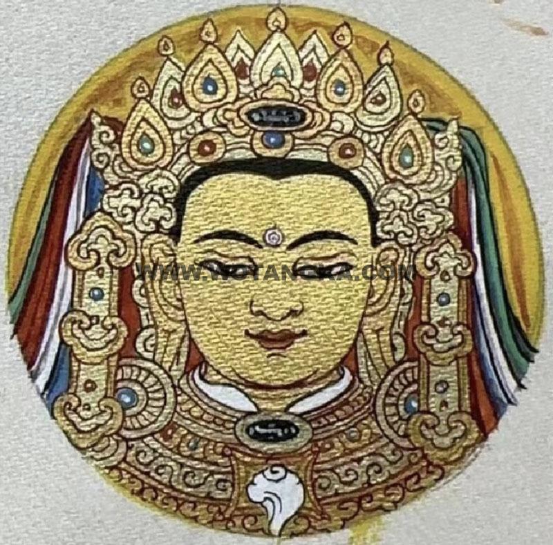 编号118-6101087：彩绘小唐卡-释迦牟尼佛·觉沃佛（圆形·直径3.5CM左右）