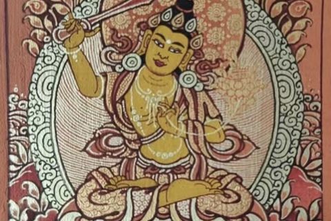 编号118-6104439：红金小唐卡-文殊菩萨（长方形·5*4CM左右）