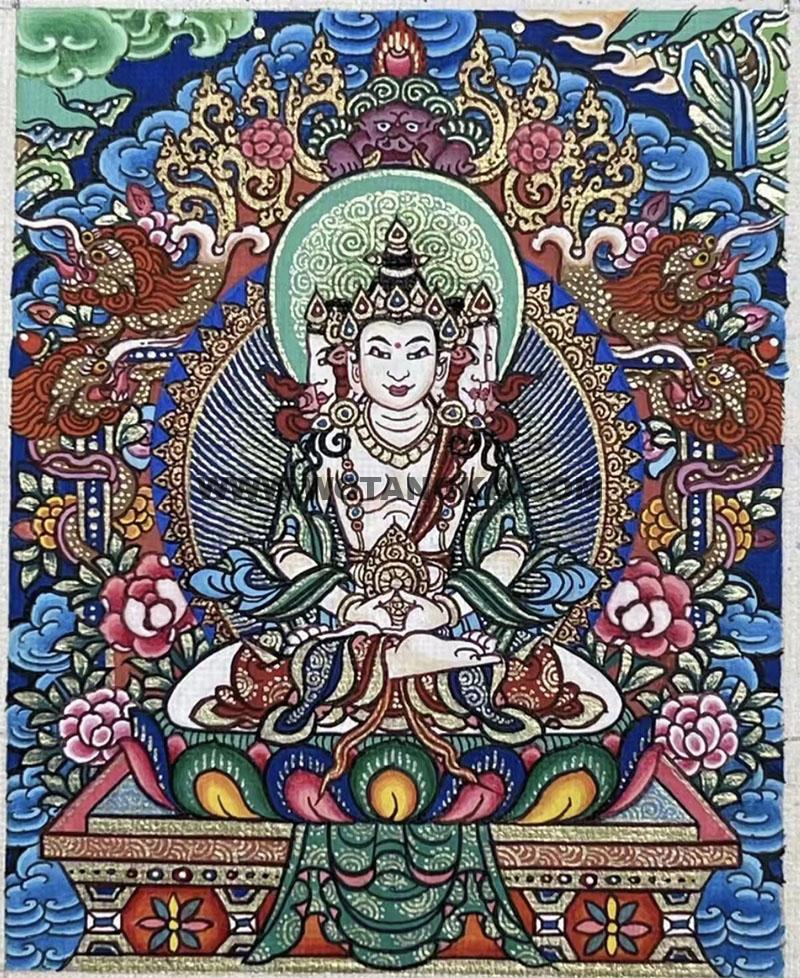 编号118-6117633：彩绘小唐卡-四面大日如来（长方形·5*4CM左右）