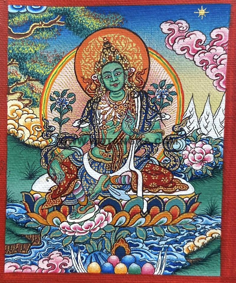 编号118-6145249：彩绘小唐卡-绿度母（长方形·5*4CM左右）
