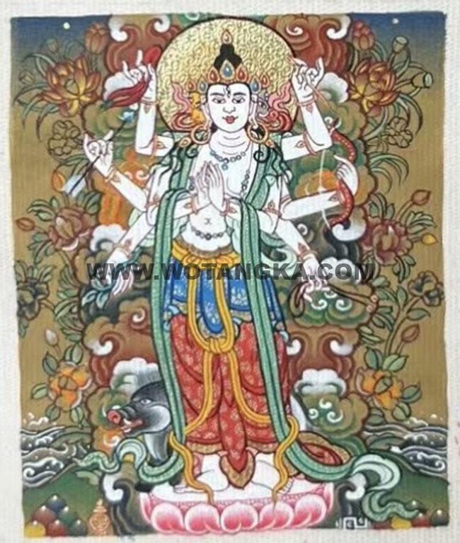 编号118-6172122：彩绘小唐卡-光明佛母·摩利支天（长方形·5*4CM左右）
