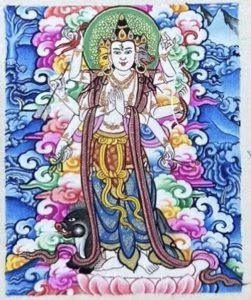 编号118-6229604：彩绘小唐卡-光明佛母·摩利支天（长方形·5*4CM左右）