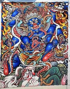 编号118-8008457：彩绘小唐卡-六臂玛哈嘎拉（长方形·5*4CM左右）