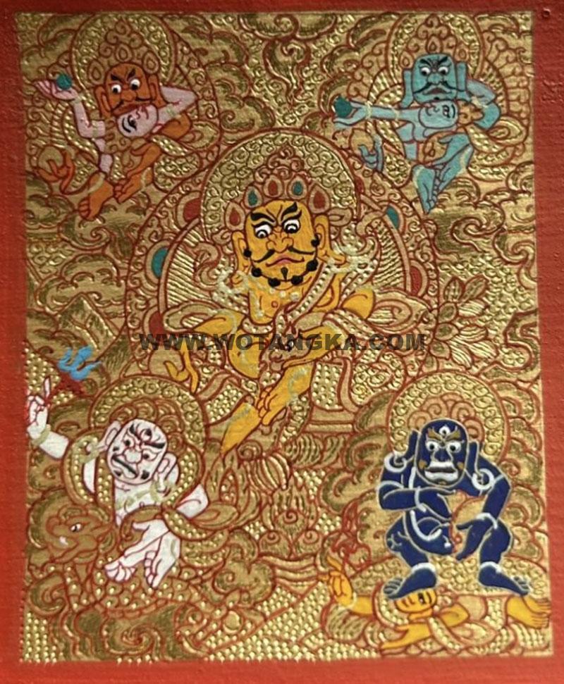 编号118-8099307：黄金小唐卡-五方财神（长方形·5*4CM左右）
