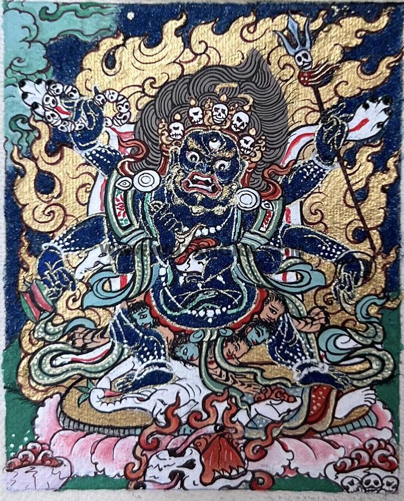 编号118-8229519：彩绘小唐卡-六臂玛哈嘎拉（长方形·5*4CM左右）