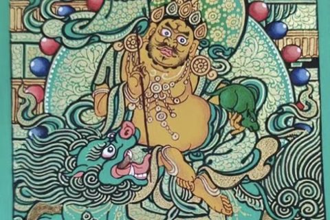 编号118-8242044：绿金小唐卡-财宝天王（长方形·5*4CM左右）