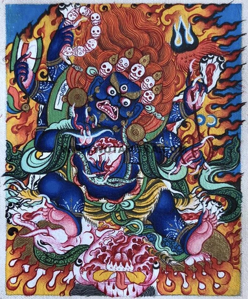 编号118-8268066：彩绘小唐卡-六臂玛哈嘎拉（长方形·5*4CM左右）