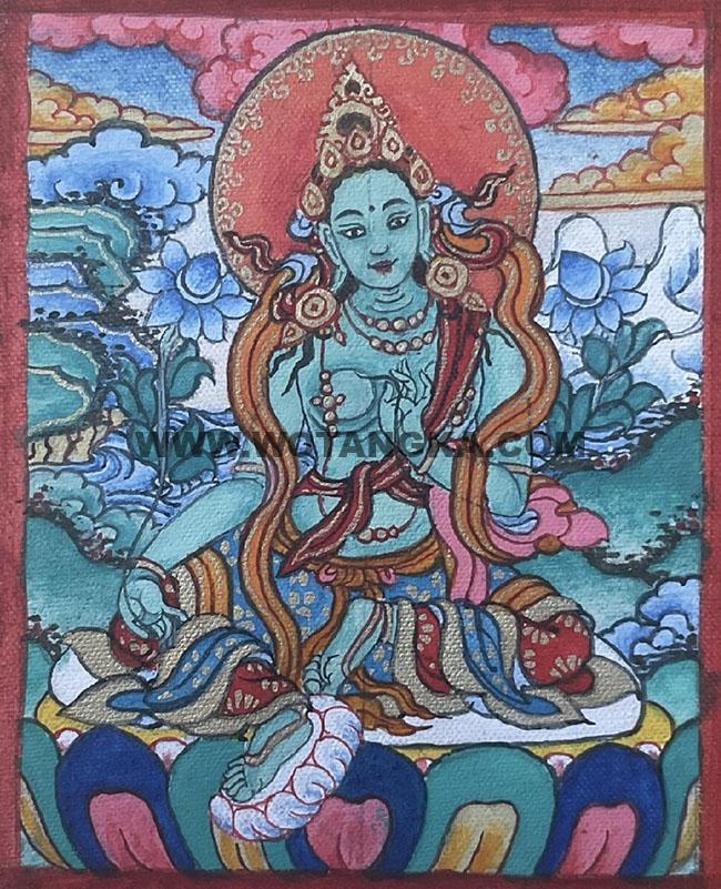 编号118-8359595：彩绘小唐卡-绿度母（长方形·5*4CM左右）