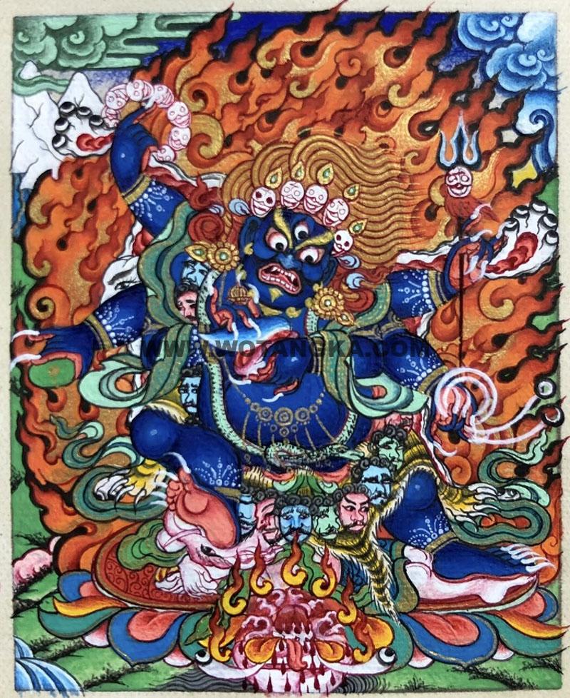 编号118-8447903：彩绘小唐卡-六臂玛哈嘎拉（长方形·5*4CM左右）