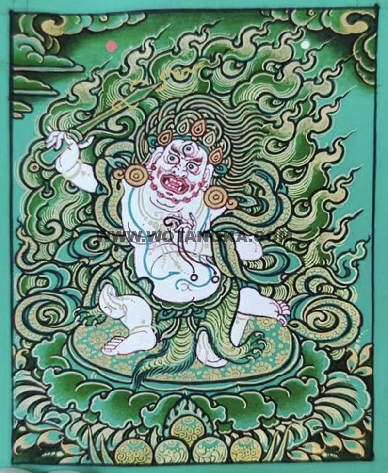 编号118-8629223：绿金小唐卡-不动明王（长方形·5*4CM左右）
