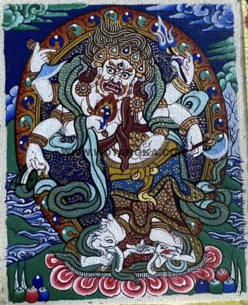 编号118-8885429：彩绘小唐卡-白六臂玛哈嘎拉（长方形·5*4CM左右）