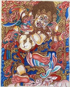 编号118-8962075：彩绘小唐卡-白六臂玛哈嘎拉（长方形·5*4CM左右）