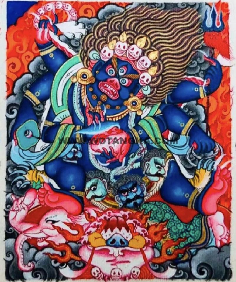 编号118-9372518：彩绘小唐卡-六臂玛哈嘎拉（长方形·5*4CM左右）
