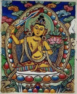 编号118-9536871：彩绘小唐卡-文殊菩萨（长方形·5*4CM左右）