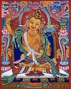 编号118-9687153：彩绘小唐卡-文殊菩萨（长方形·5*4CM左右）