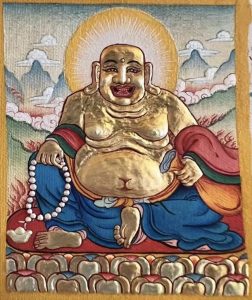 编号118-9901663：彩绘小唐卡-弥勒佛（长方形·5*4CM左右）