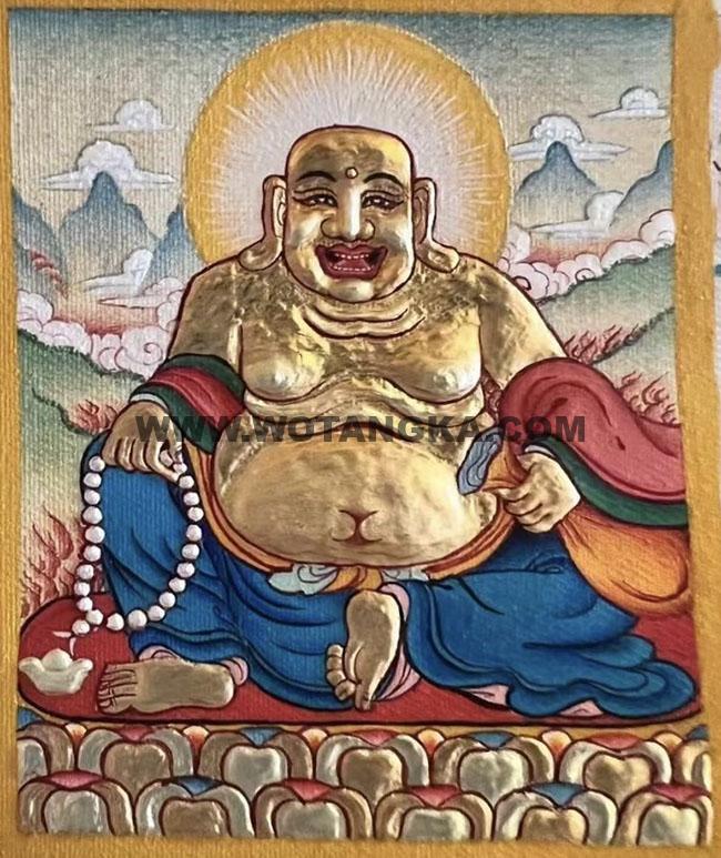 编号118-9901663：彩绘小唐卡-弥勒佛（长方形·5*4CM左右）