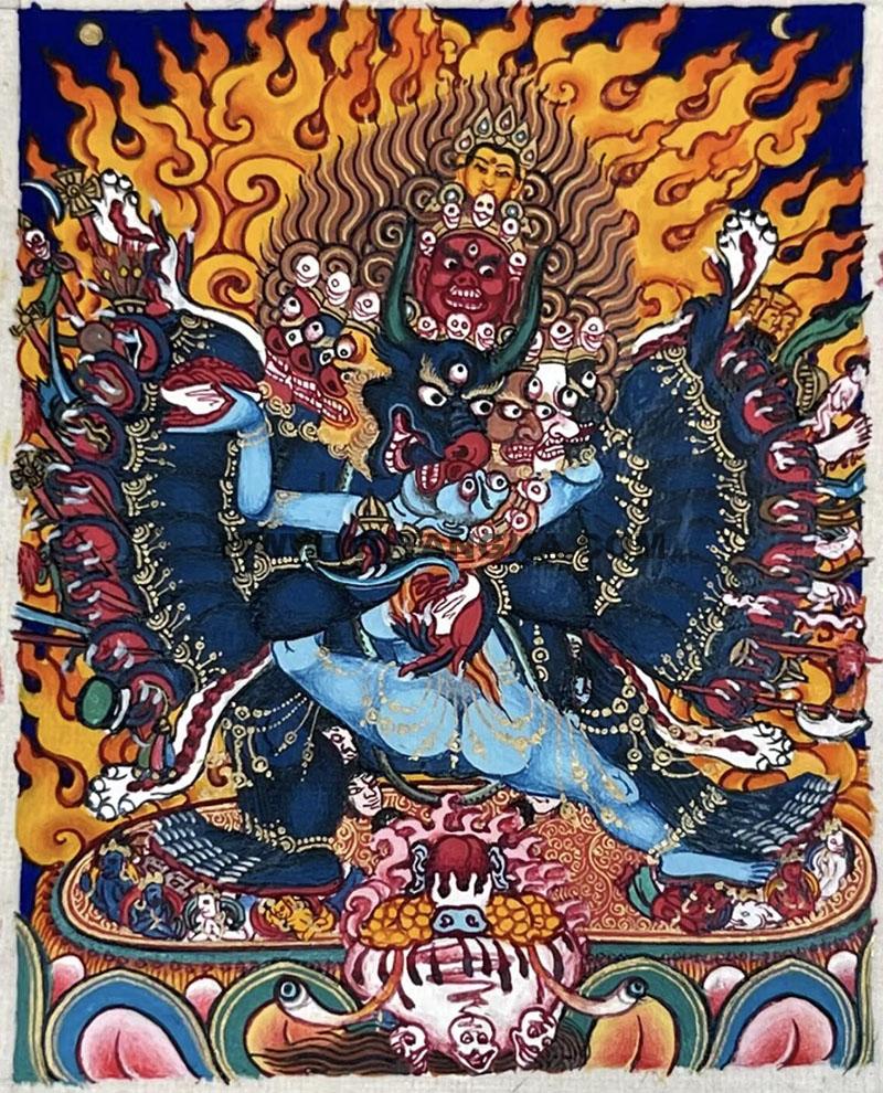编号118-9930319：彩绘小唐卡-大威德金刚（长方形·5*4CM左右）