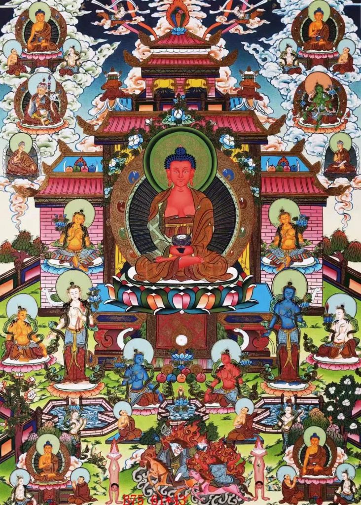 编号138-251789：彩绘唐卡-阿弥陀佛·极乐净土（61*43CM左右）