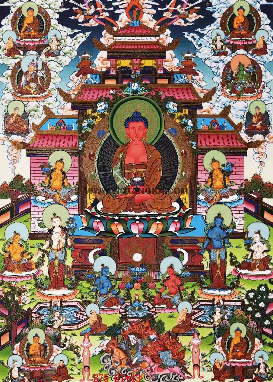 编号138-251789:彩绘唐卡-阿弥陀佛·极乐净土(61*43CM左右)